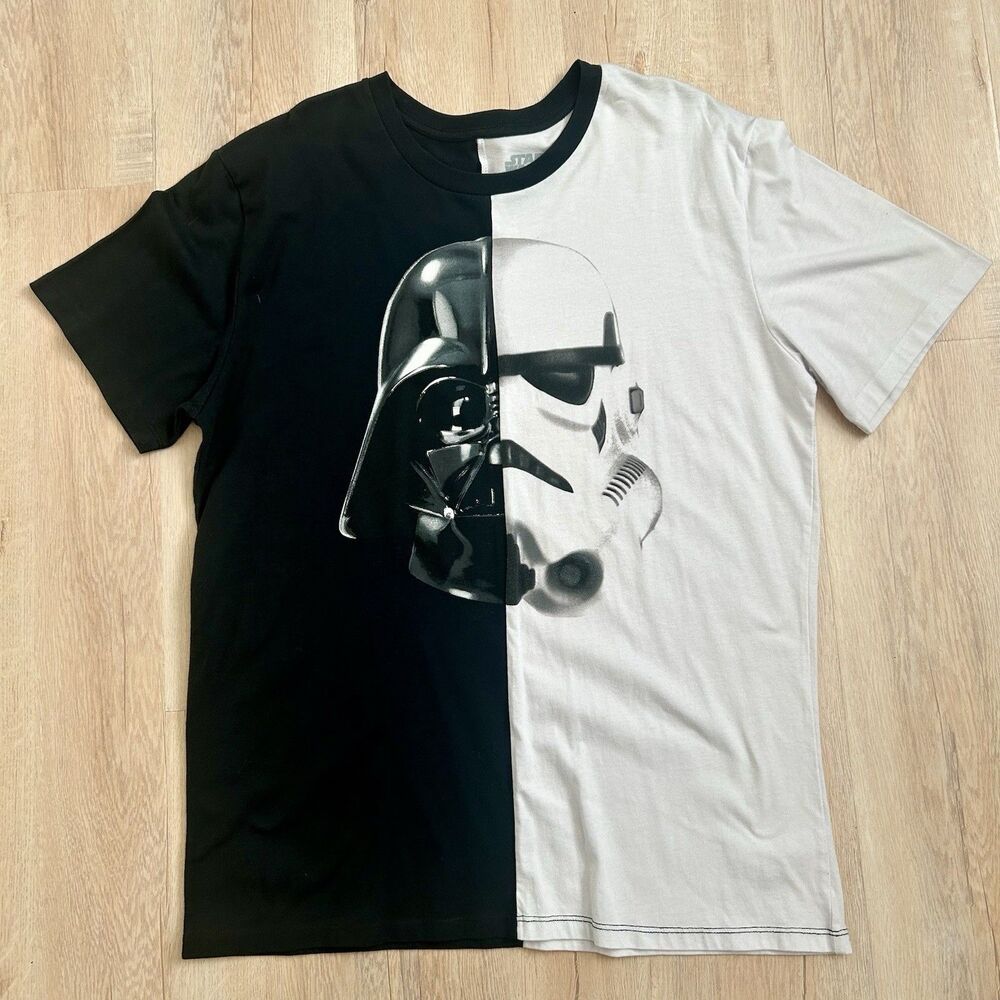 Star Wars Darth Vader Split Screen Graphic T-Shirt Black and White XL Rare